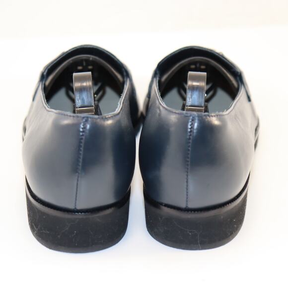 Etienne Aigner Navy Leather Loafers 7.5M Gold Logo Preppy